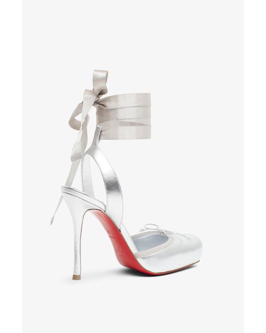 Christian Louboutin White Cassia Lace Up 100 Silver Pumps