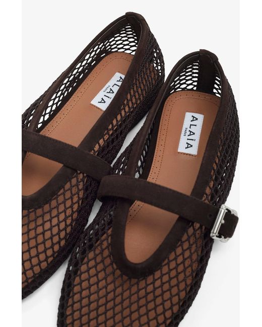 Alaïa White Brown Mesh Ballet Flats