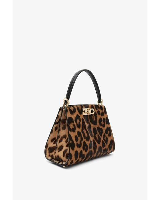 Ferragamo Brown The New Studio Leopard Box Bag