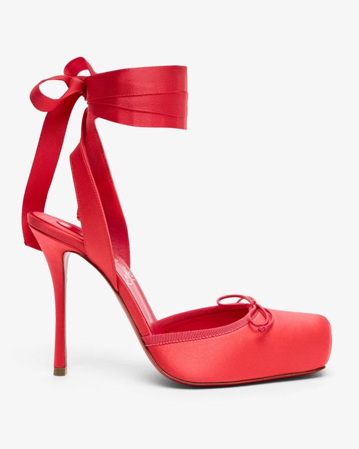 Christian Louboutin Red Cassia Lace Up 100 Satin Pumps
