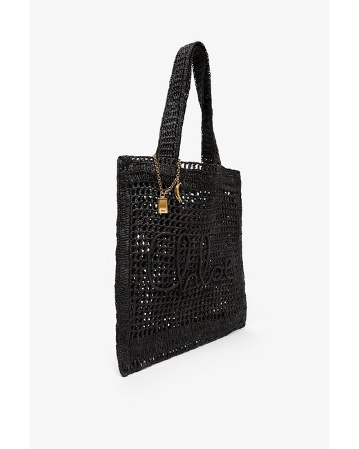 Chloé Summer Banana Black Raffia Tote Bag