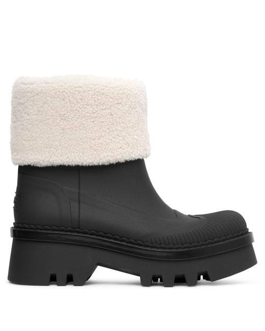 Chloé Raina Black Fur Rain Boots Lyst