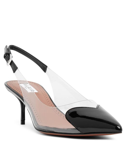 Alaïa White Coeur 55 Black Patent Slingbacks