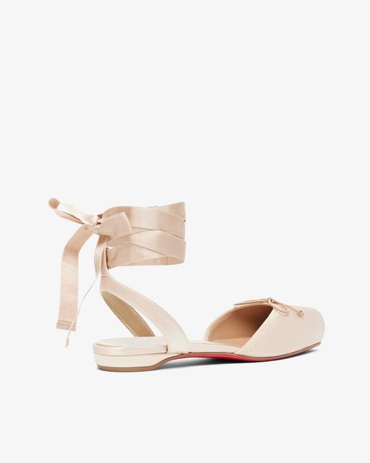 Christian Louboutin Natural Cassia Lace Up Blush Satin Flats
