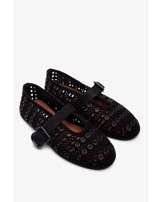 Alaïa White Vienne Black Suede Ballet Flats