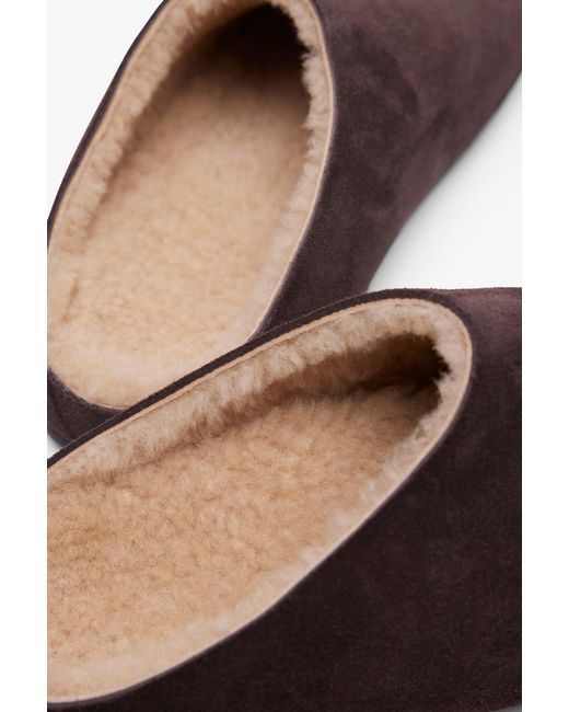 The Row Brown Hudson Suede And Shearling Slides