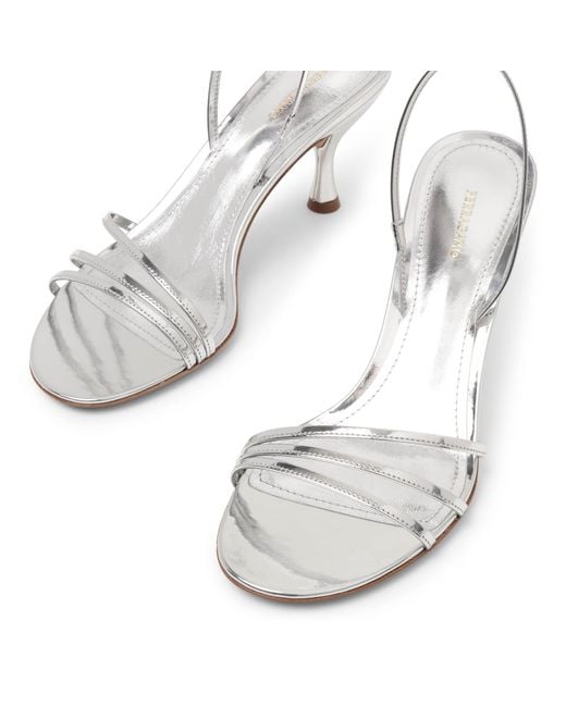 Ferragamo White Denise 70 Silver Sandals