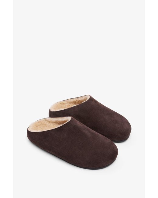 The Row Brown Hudson Suede And Shearling Slides