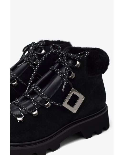 Roger Vivier Blue Viv Rangers Shearling Black Boots