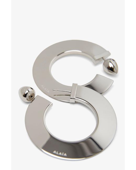 Alaïa White Blade Hoops Small Silver Earrings