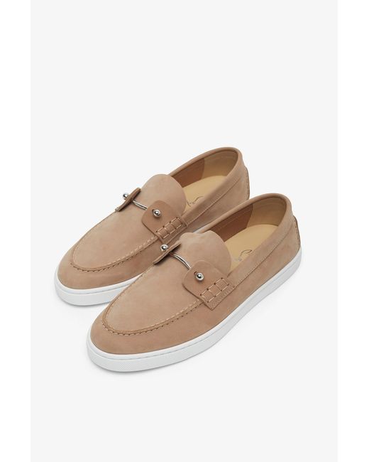 Christian Louboutin White Chambeliboat Beige Nubuck Loafers