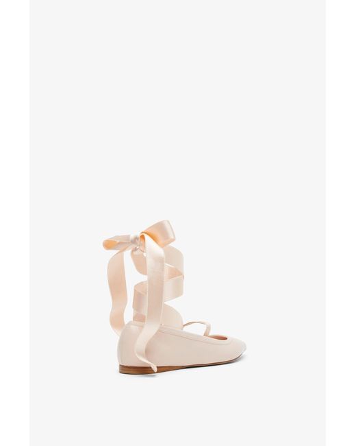 Ferragamo White Ankle Ribbon Pink Ballet Flats