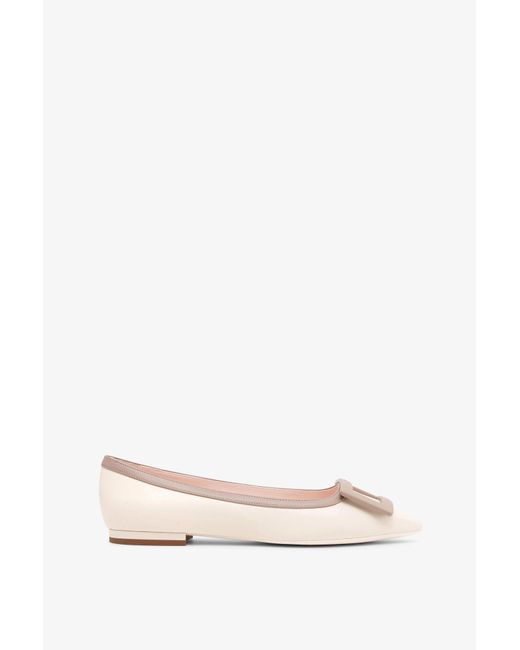 Roger Vivier Natural Gommettine White Leather Ballerinas
