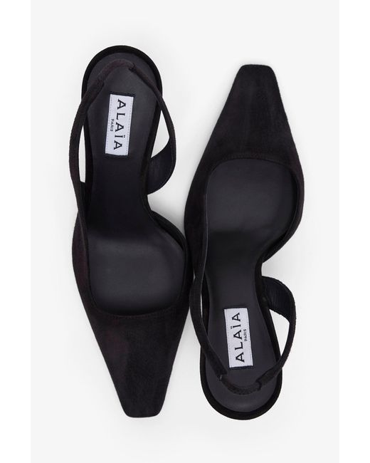 Alaïa White Black 90 Suede Slingbacks