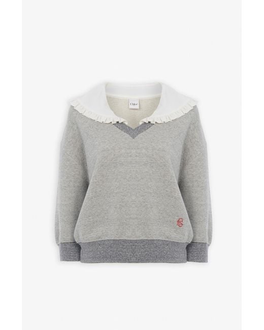 Chloé Gray Collared V-neck Jumper