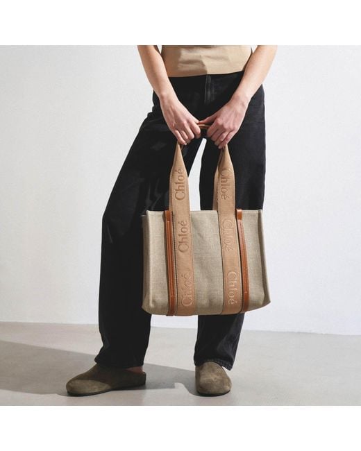 Chloé Natural Woody Medium Beige Canvas Bag