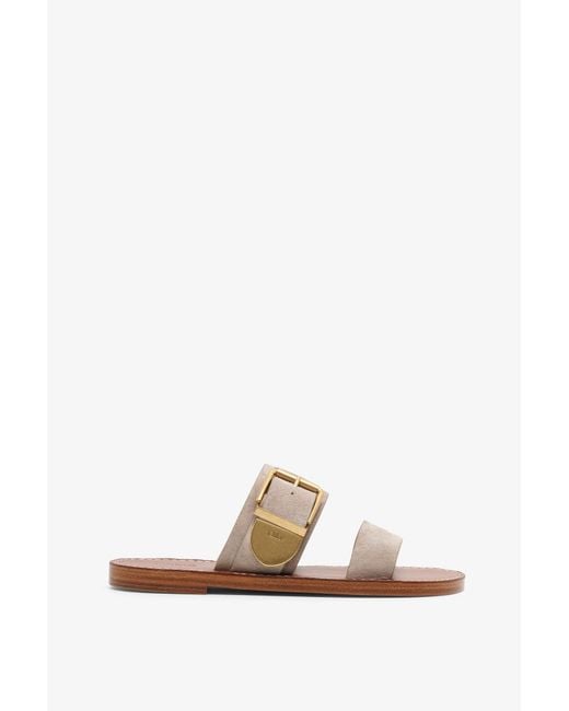 Chloé White Rebecca Greige Suede Flats