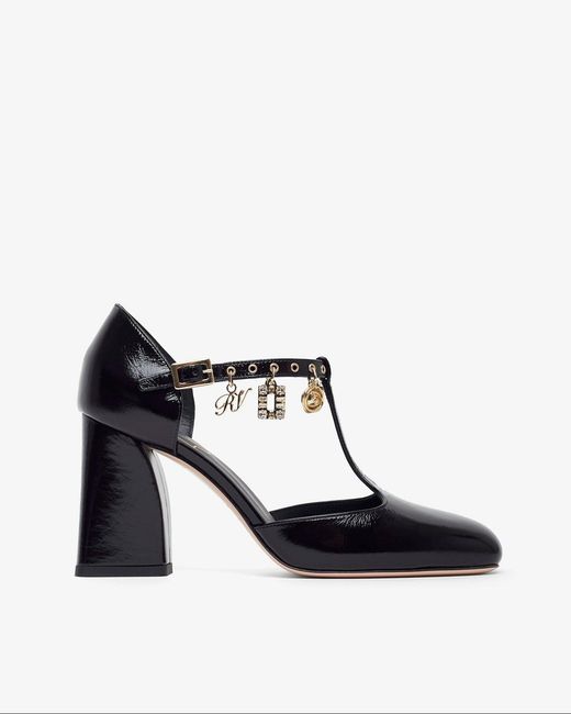 Roger Vivier White Tres Vivier 85 Black With Gold Charms