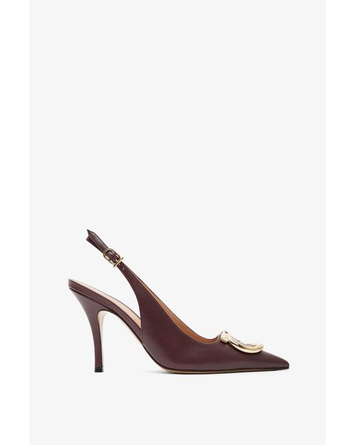 Ferragamo Brown Sara 95 Dark Red Sling Pumps
