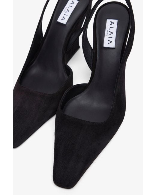 Alaïa White Black 90 Suede Slingbacks