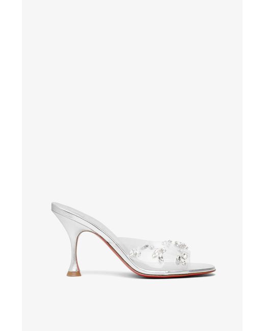 Christian Louboutin White Degraqueen 85 Pvc Silver Leather Mules