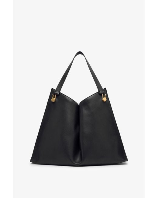 The Row Alexia Black Leather Top Handle Bag