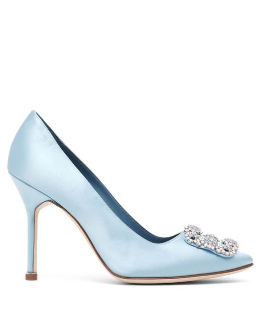 Manolo Blahnik Hangisi 105 Light Blue Satin Pumps Lyst UK