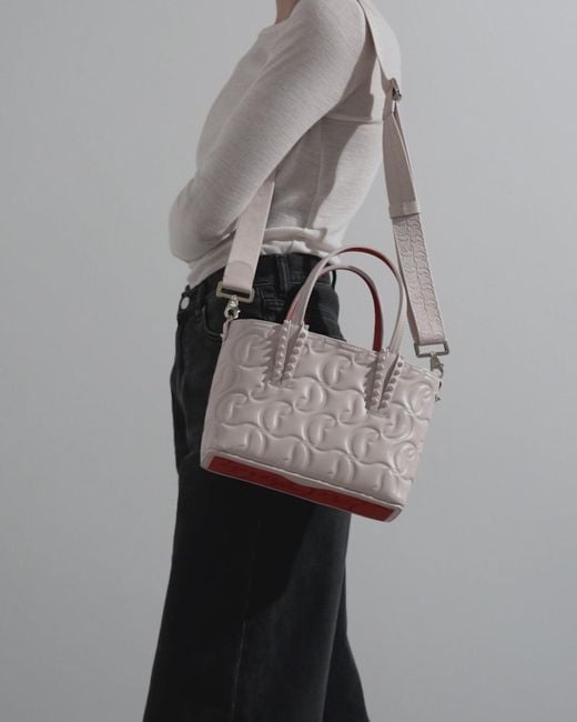 Christian Louboutin Pink Cabata E/w Mini Beige Leather Tote Bag