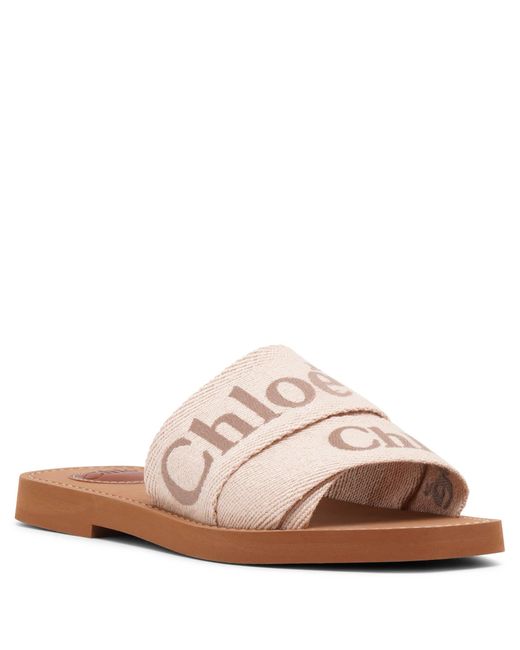 Chloé Pink Woody Blushy Beige Slide Sandals