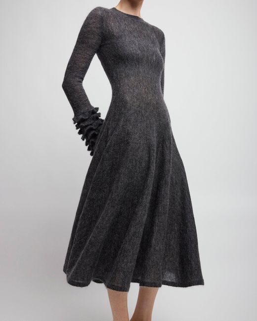 Alaïa Black Frills Sleeve Mohair Fit Flare Dress