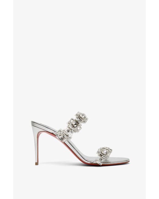 Christian Louboutin White Just Jewel 85 Silver Mules