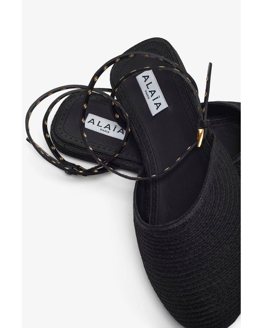 Alaïa White Paper Straw Flat Sandals