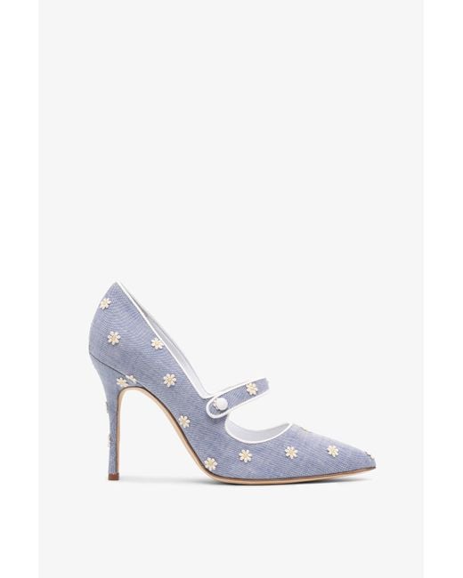 可愛い [MANOLO BLAHNIK] CAMPARINEW パンプス デイジー 10.5㎝ Manolo Blahnik Camparinew 105 Daisy Chambray Pumps in Blue