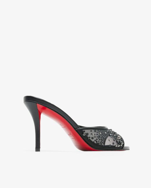 Christian Louboutin White Miss Z 80 Black Strass Mules