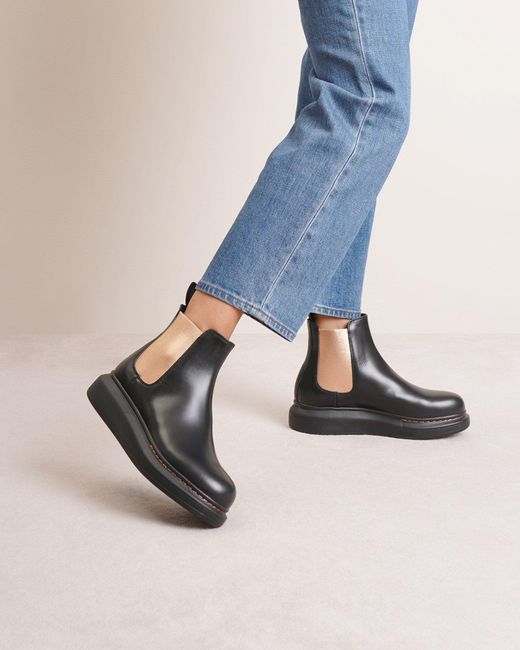 Alexander McQueen Leather Black And Rose Gold Hybrid Chelsea Boots | Lyst
