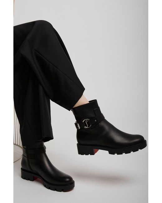 Christian Louboutin Black Dianouchette Lug Leather Ankle Boots