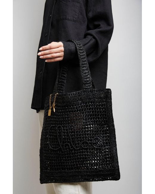 Chloé Summer Banana Black Raffia Tote Bag
