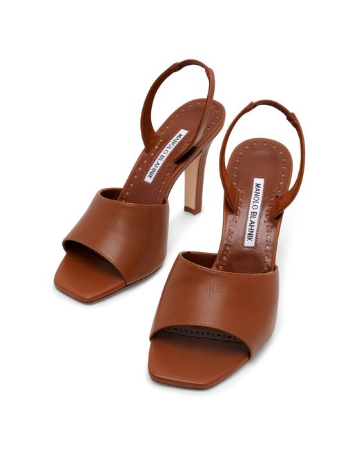 Manolo Blahnik Clotilde 105 Brown Leather Sandals