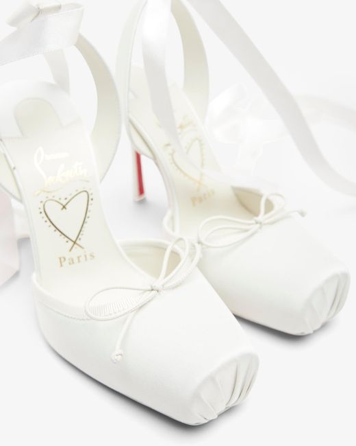 Christian Louboutin White Cassia Lace Up 100 Ivory Satin Pumps
