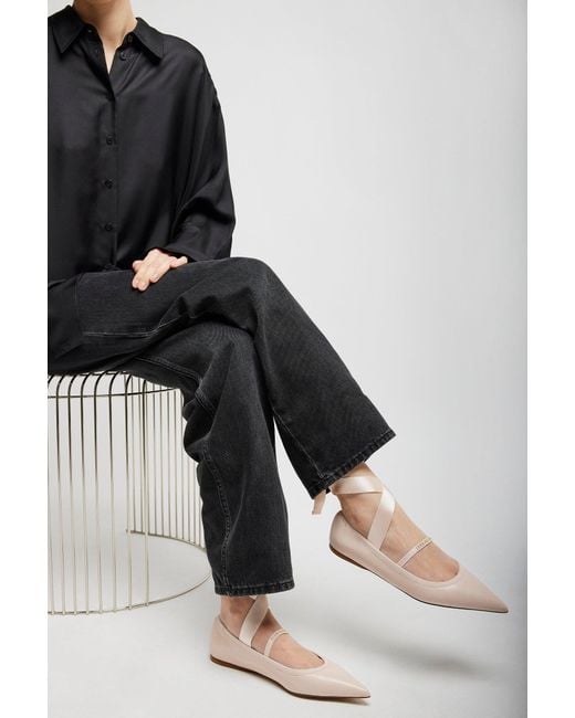 Ferragamo White Ankle Ribbon Pink Ballet Flats