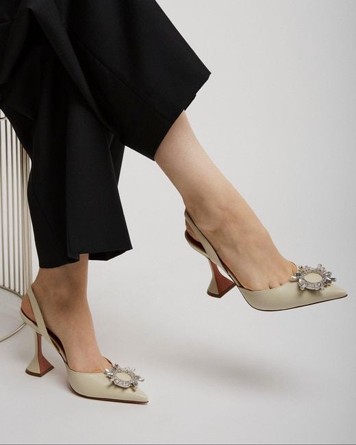 AMINA MUADDI White Begum 95 Leather Slingbacks