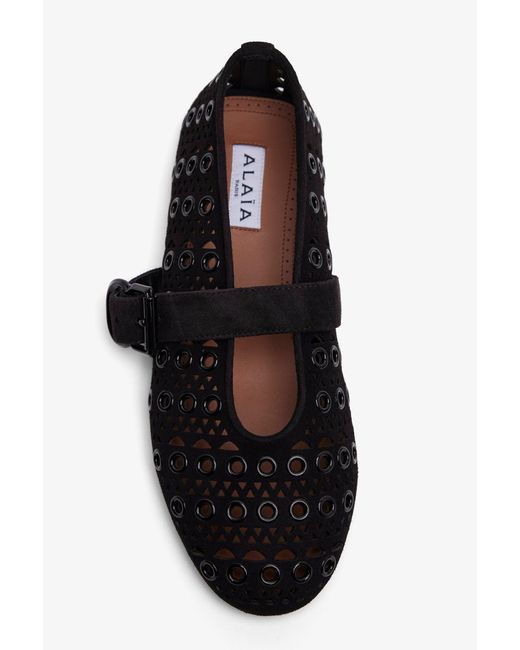 Alaïa White Vienne Black Suede Ballet Flats
