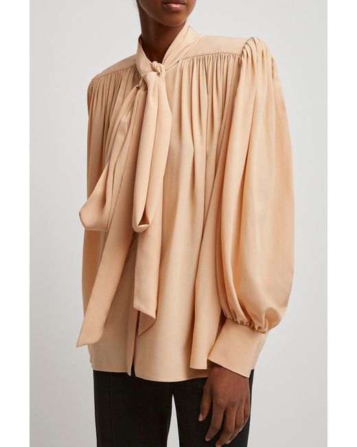 Chloé Natural Oversized Gathered Lavalliere Blouse