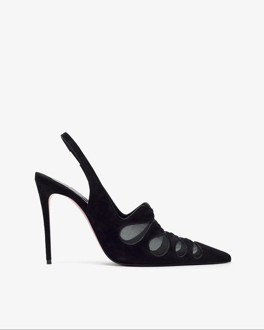 Christian Louboutin White Circus Max 100 Black Suede Slingback Pumps