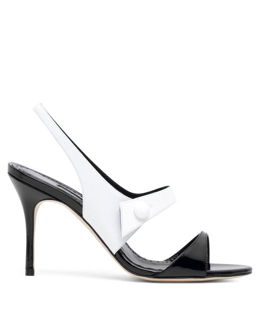 Manolo Blahnik Metallic Climnetra 90 Black And White Patent Sandals