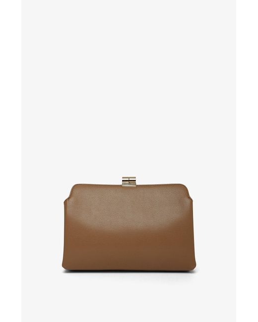 The Row Brown Amazon Beige Shiny Leather Clutch