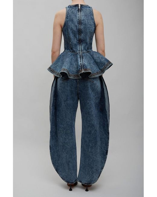 Alaïa Blue Side-Split Petal Round Jeans