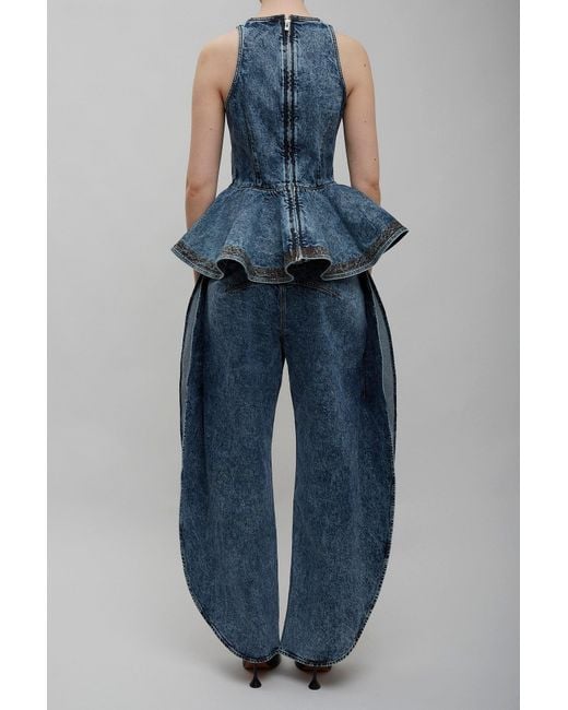 Alaïa Blue Side-Split Petal Round Jeans