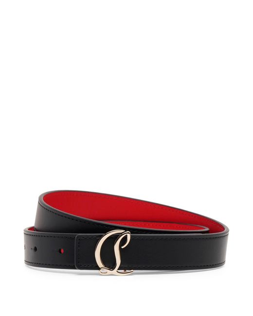 Christian Louboutin Red Cl Logo 25mm Black Leather Belt