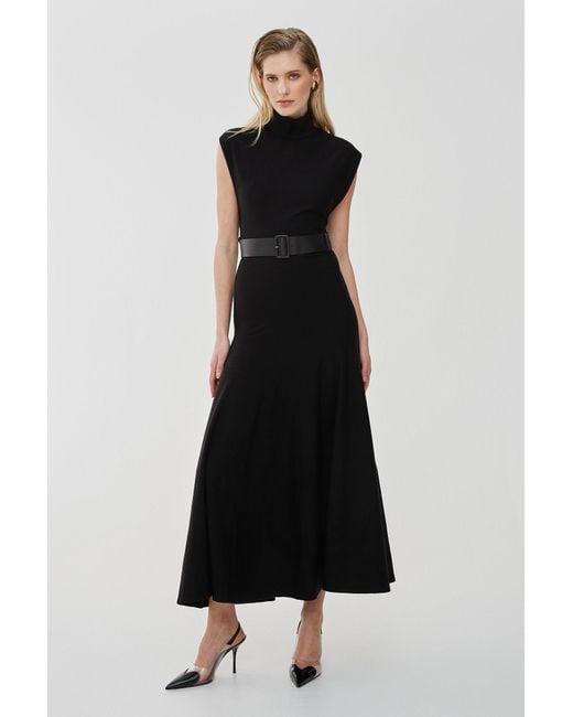 Alaïa Black Belted Wool Maxi Dress